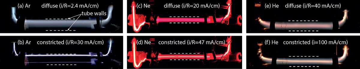 Diffuse and constricted glow discharges in argon.