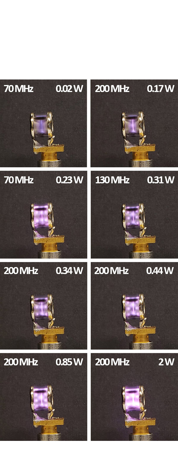 Capacitively coupled plasmas in a small gas discharge tube.